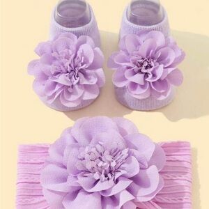 Lavender Baby Headband and Socks Set with Flower Accent